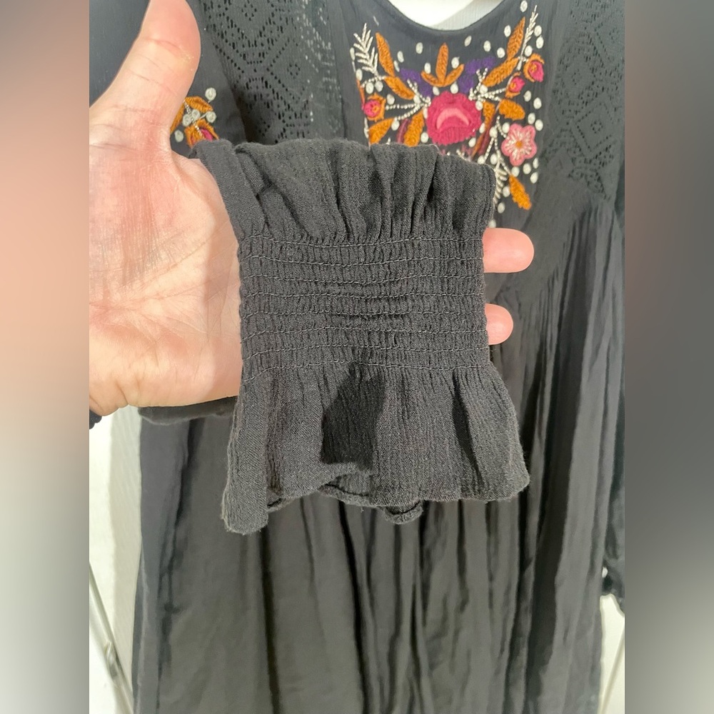 Free People Dress Size Medium Mini Black Boho Embroidered Festival Fall Lined - Picture 5 of 12